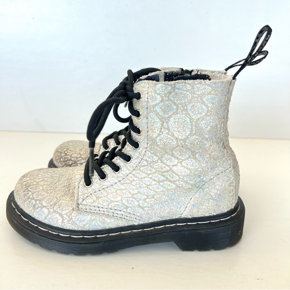 DR. MARTEN 1460 Pascal White Snake Suede Metallic Zip Ankle Boots Sz 12 (girls) - Picture 5 of 10